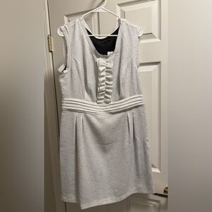 White Textured Tweed Dress Sleeveless Pleated Career